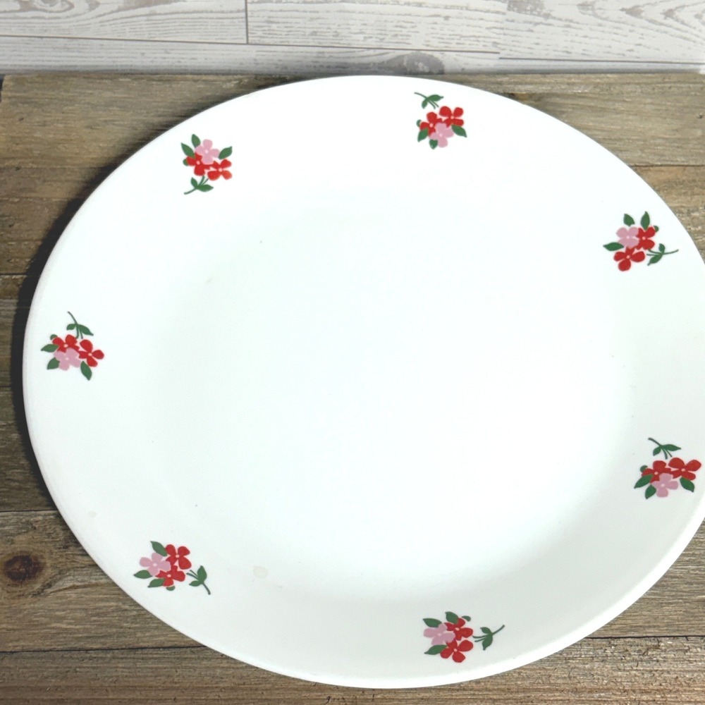 Vintage Corelle Red floral Dinner Plate Red Pink Vitrelle Glass 10.25 Inch